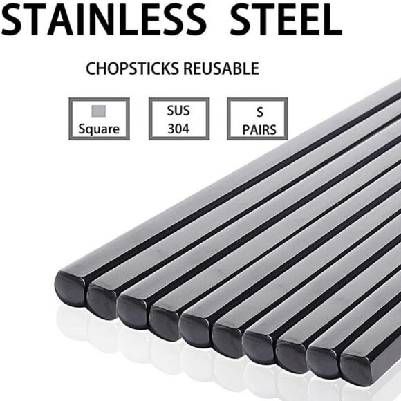 Metal Chopsticks Reusable Titanium Plated Stainless Steel 9.5” Set of 5 - Picture 3 of 8